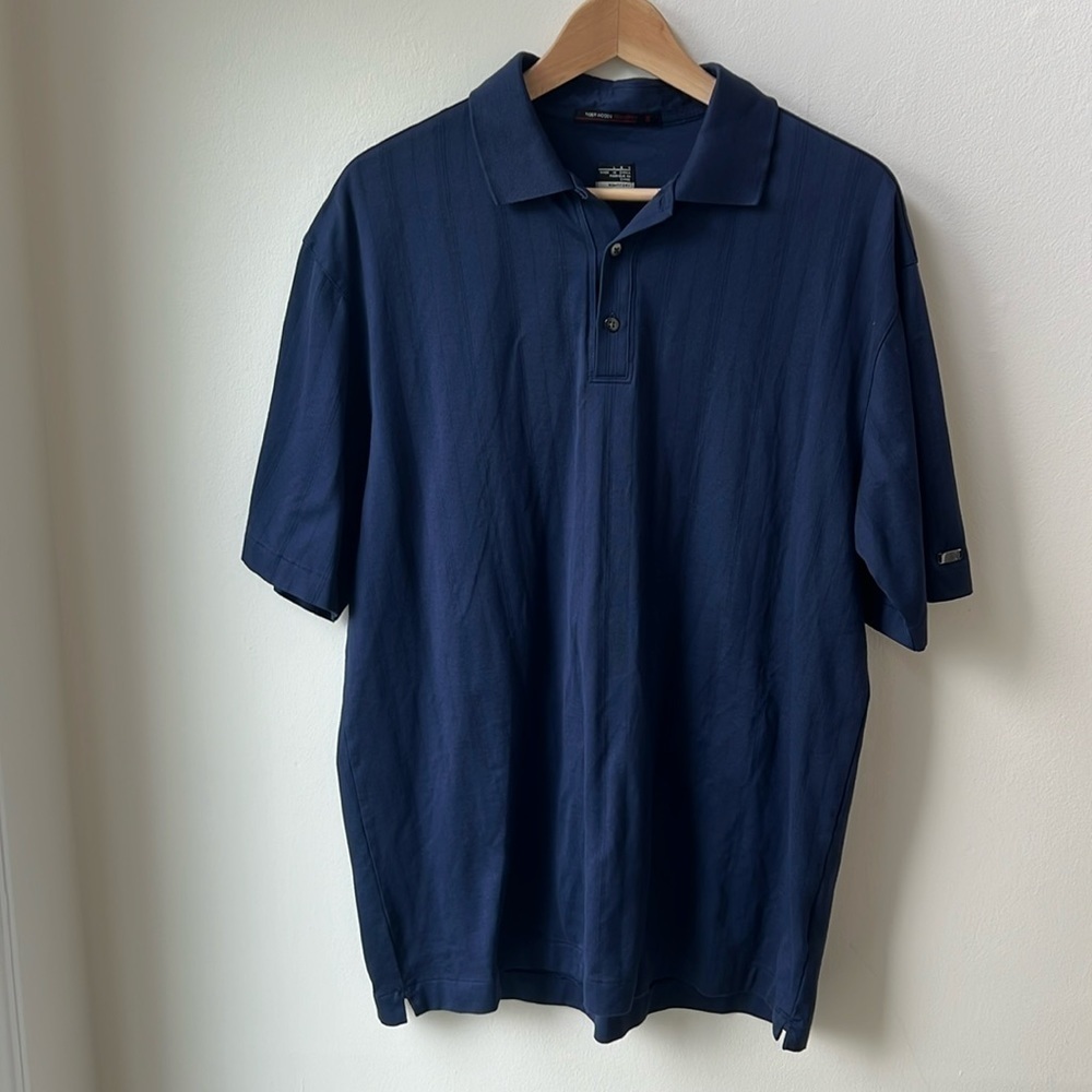Nike Tiger Woods Collection Premium Cotton Blend Polo Shirt Navy Blue Large